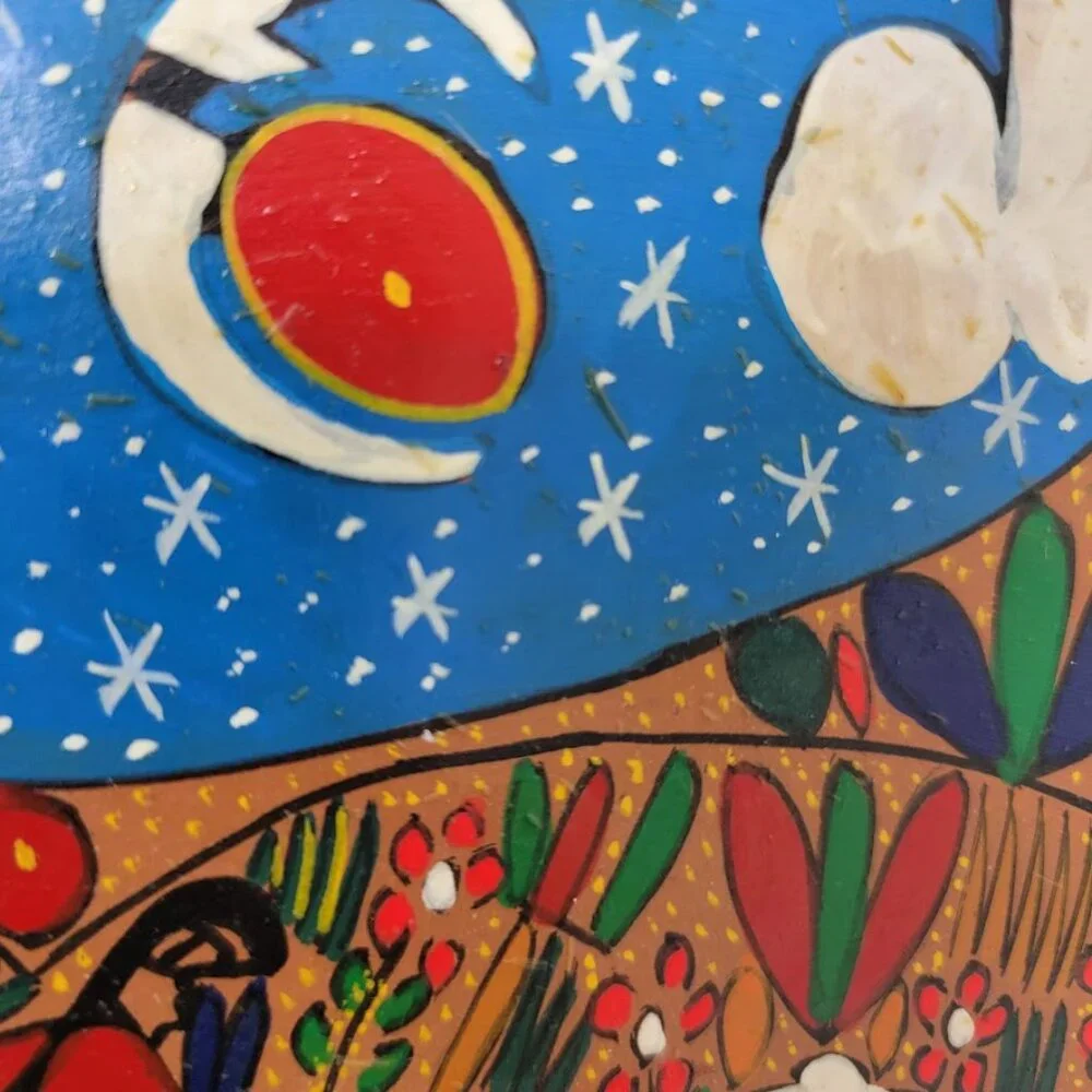 Mexican Hand Painted Folk Art Oval Clay Tray Platter Terracotta Wall Decor Fish - Picture 4 of 9